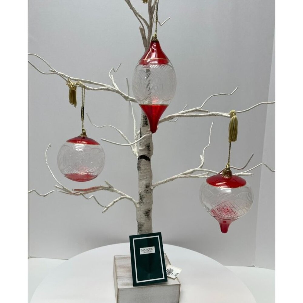 Marquis by Waterford Ruby Holiday Ornaments Set of 3 Cut Crystal Red Clear Glass - Picture 5 of 8